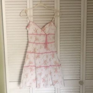 White and Floral Dress with Gingham Ribbon